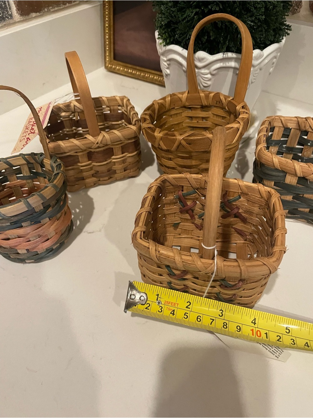 Set of 5 Woven Mini Baskets in Natural & Accented Colors - Picture 3 of 3